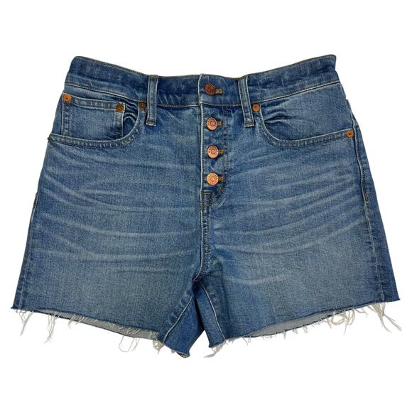 Madewell Button Fly High‎ Rise Denim Cut-Off Jean Shorts Sz 26 Copper Buttons - Picture 2 of 11